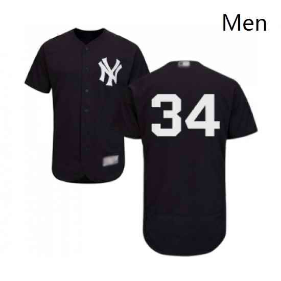 Mens New York Yankees 34 JA Happ Navy Blue Alternate Flex Base Authentic Collection Baseball Jersey